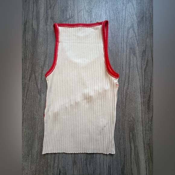 ZARA Red & Cream Colorblock Ribbed Tank - Picture 4 of 5
